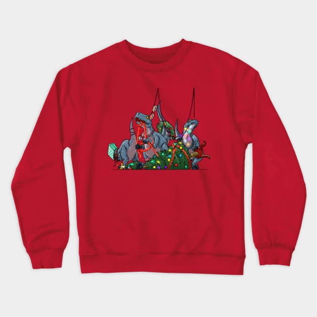 Velociraptor Dinosaur Christmas Decoration Demolition Crewneck Sweatshirt by Big Appetite Illustration